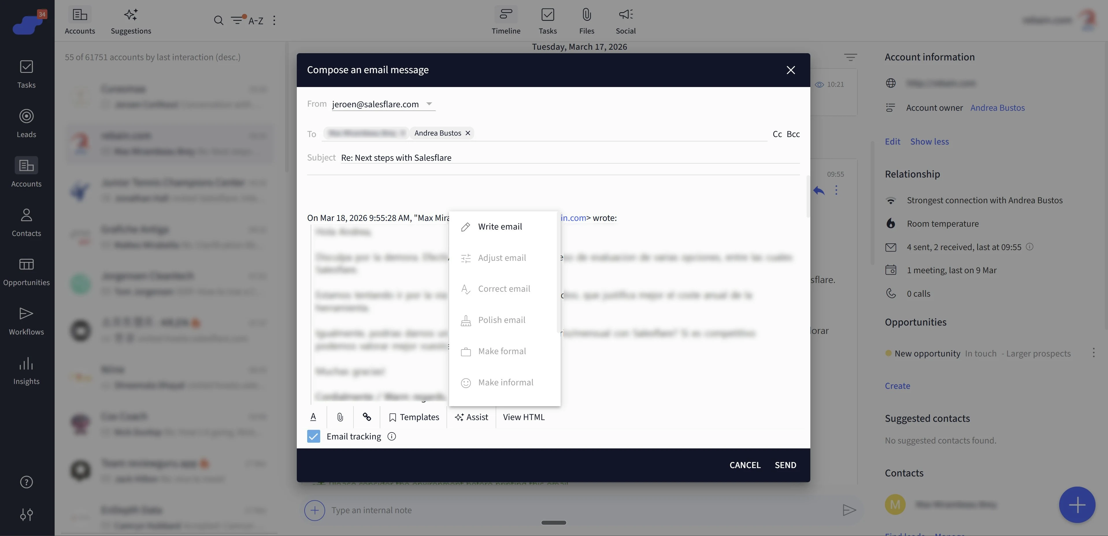 IA pour les e-mails dans Salesflare